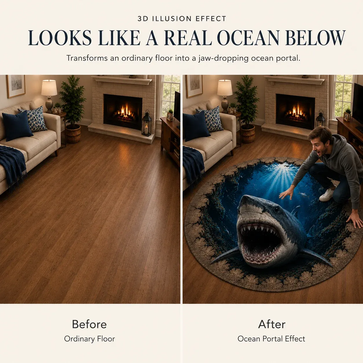 Realistic ocean portal floor illusion