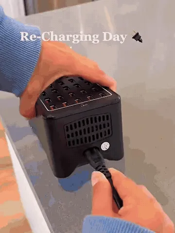 30-port USB charging station in use