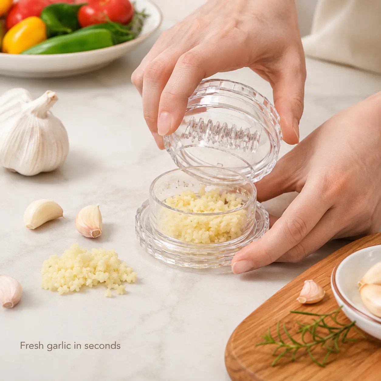 Mincing fresh garlic effortlessly Mincing fresh garlic effortlessly