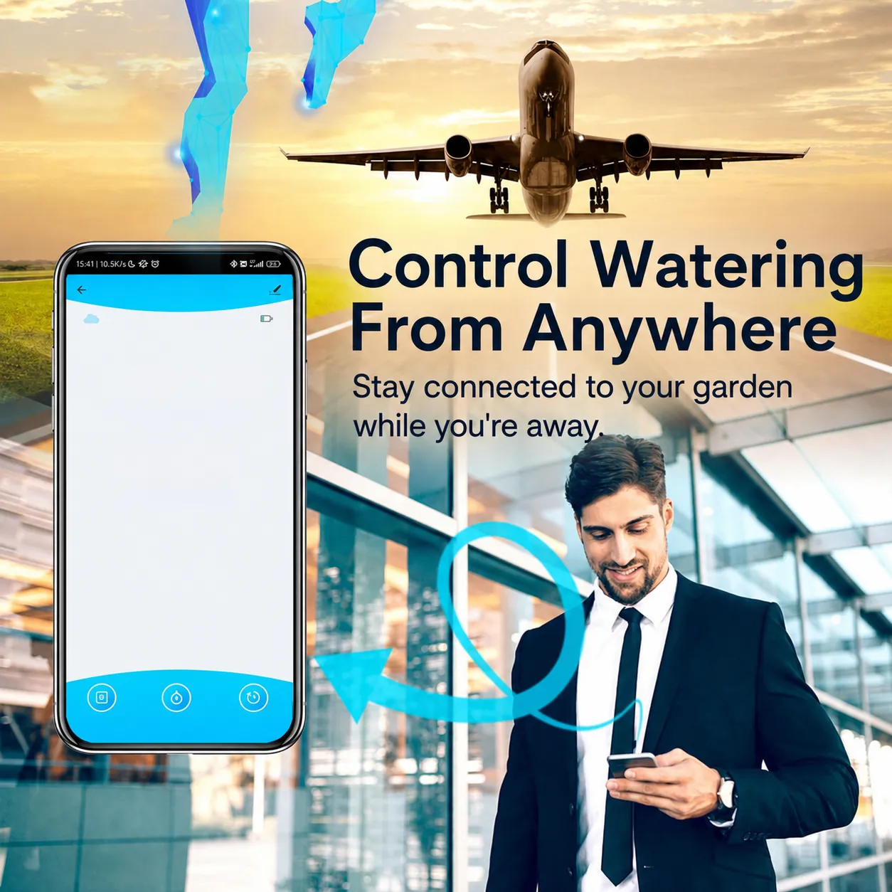 Remote garden watering control while traveling