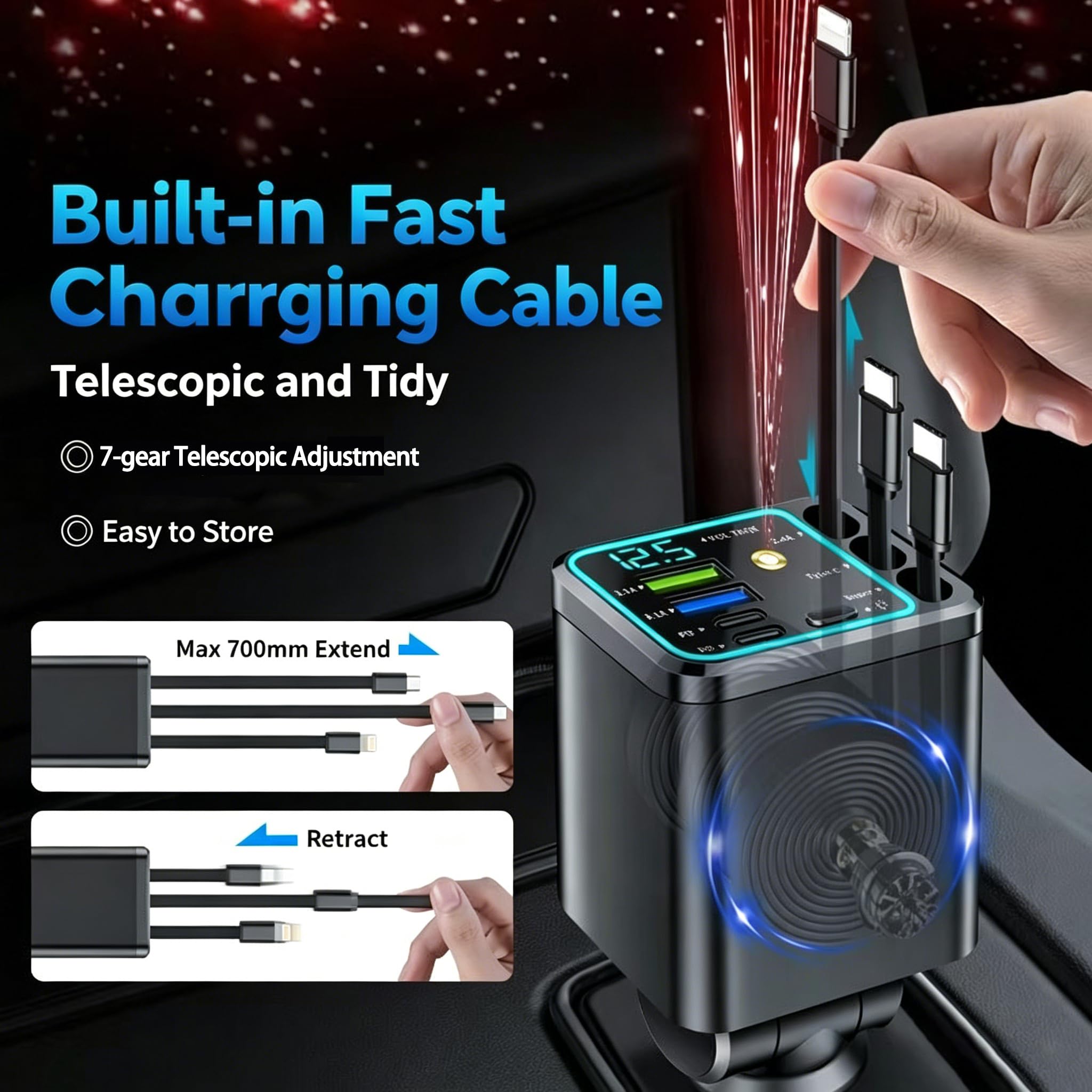 Built-in Retractable Telescopic Charging Cables Built-in Retractable Telescopic Charging Cables