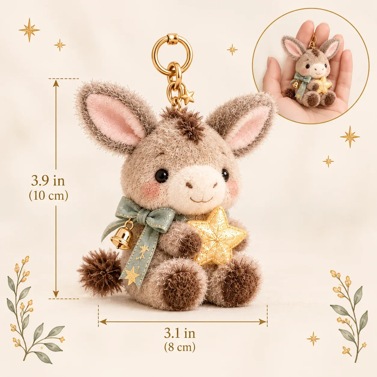 Little Donkey size illustration showing approximately 3.9 inches high and 3.1 inches wide