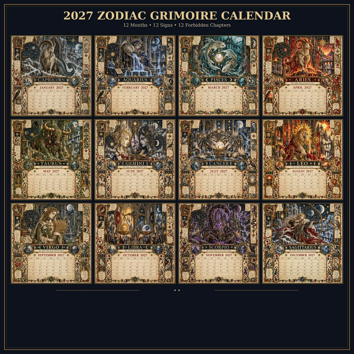 Complete twelve month 2027 Zodiac Grimoire collection