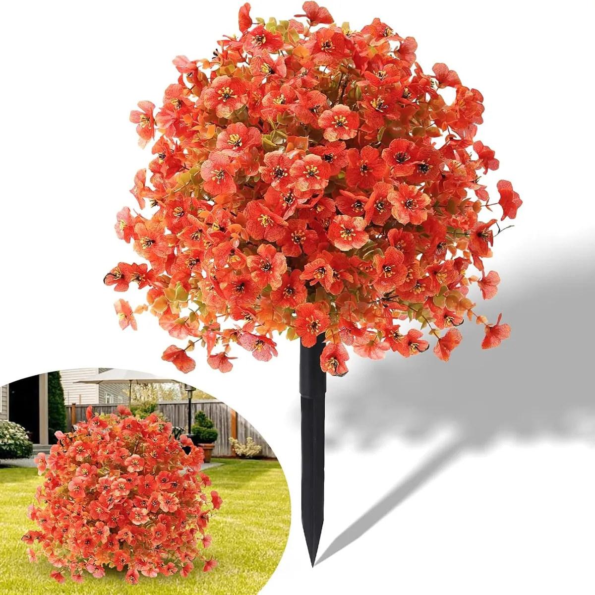 Artificial flower topiary ball with ground stake