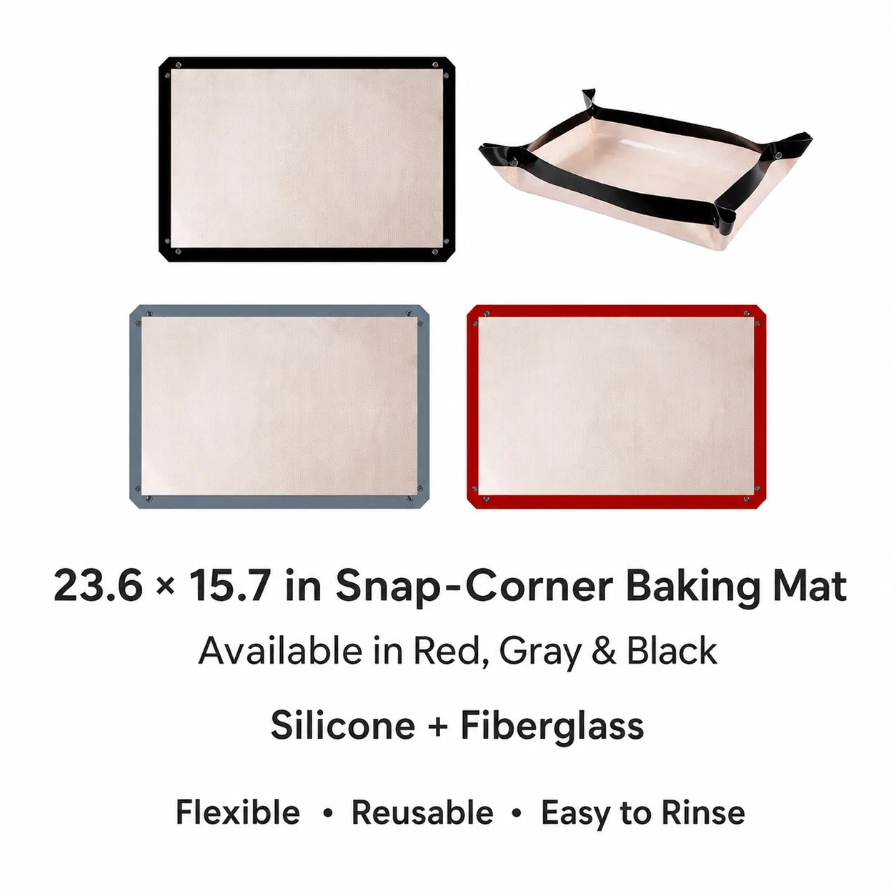 Snap-corner baking mat size 23.6 by 15.7 inches