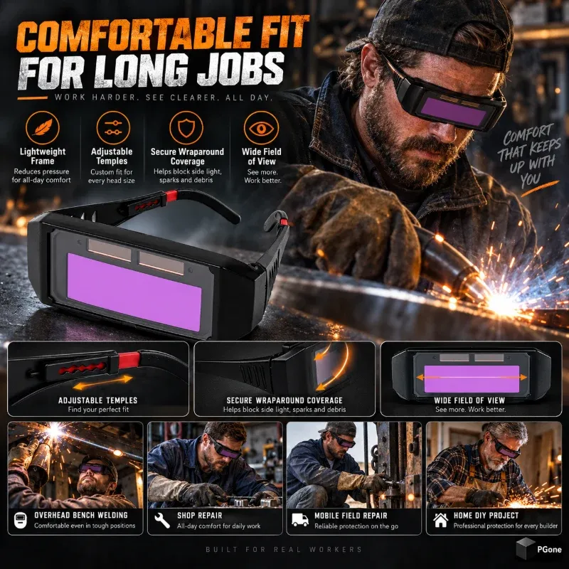 Lightweight auto-darkening welding goggles construction