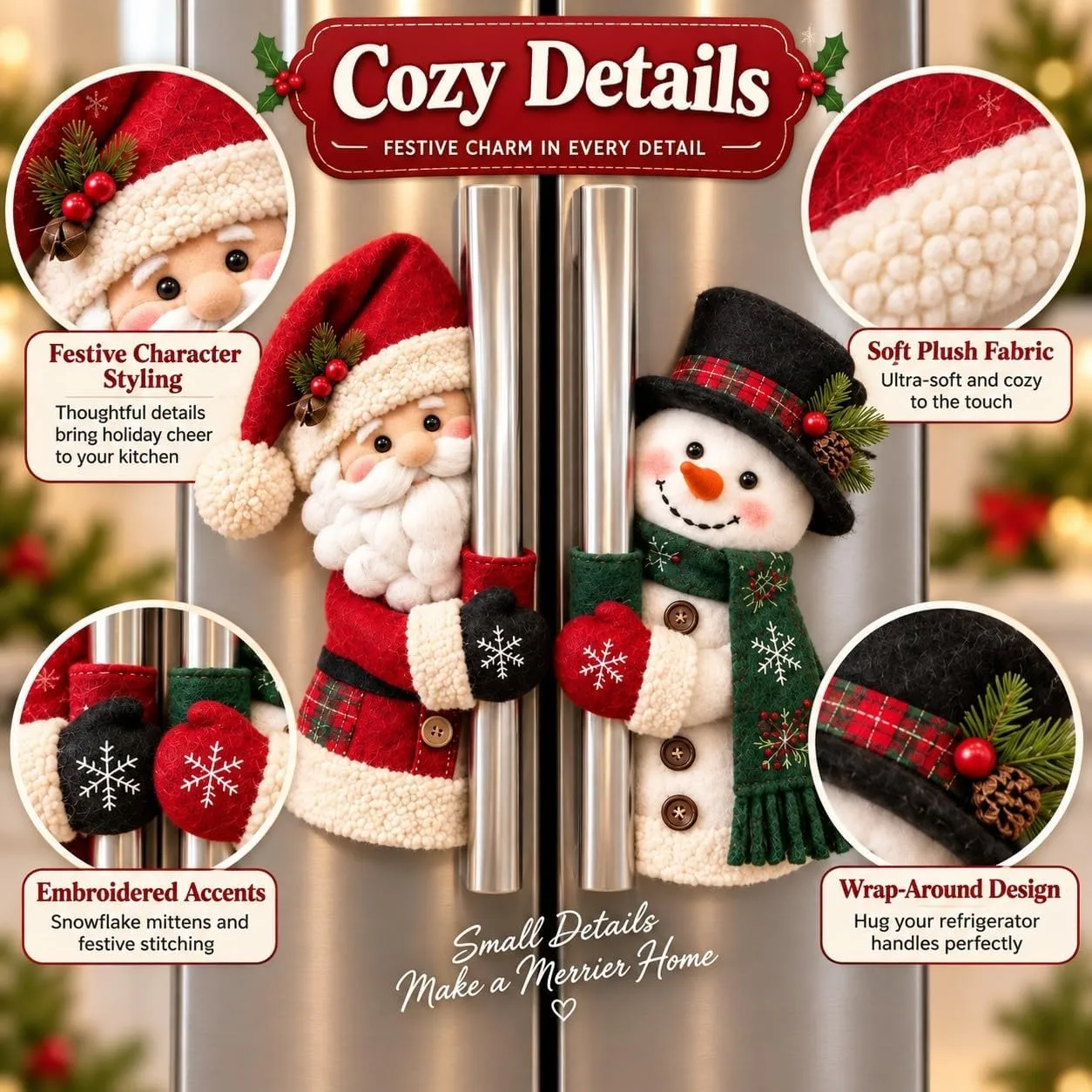 🎅☃️ Santa & Snowman Handle Huggers – Christmas Kitchen Decor detail view 2