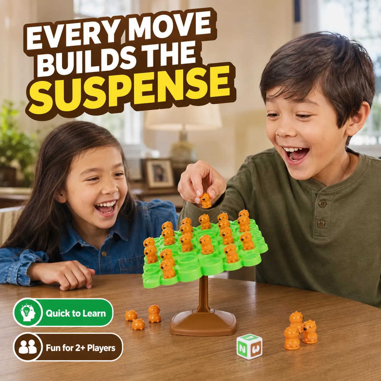 Two children enjoying the suspense of the capybara balance game