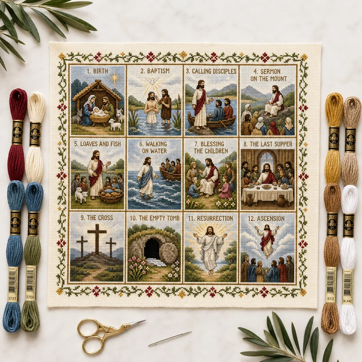 Life of Christ from birth to Ascension cross stitch