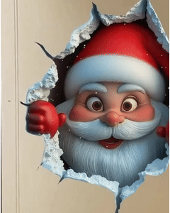 Santa Claus breaking through wall Christmas sticker