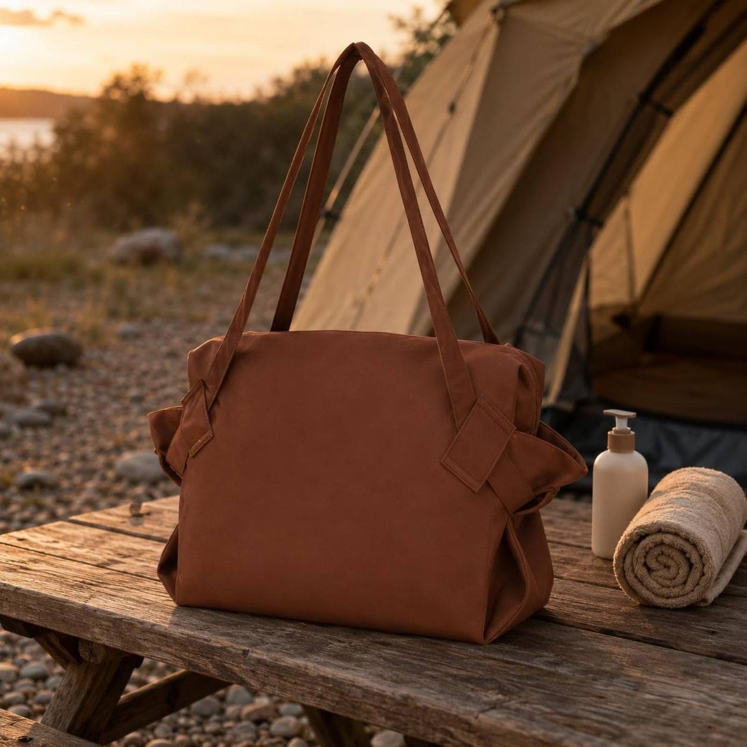 Brown storage tote at a campsite Brown storage tote at a campsite