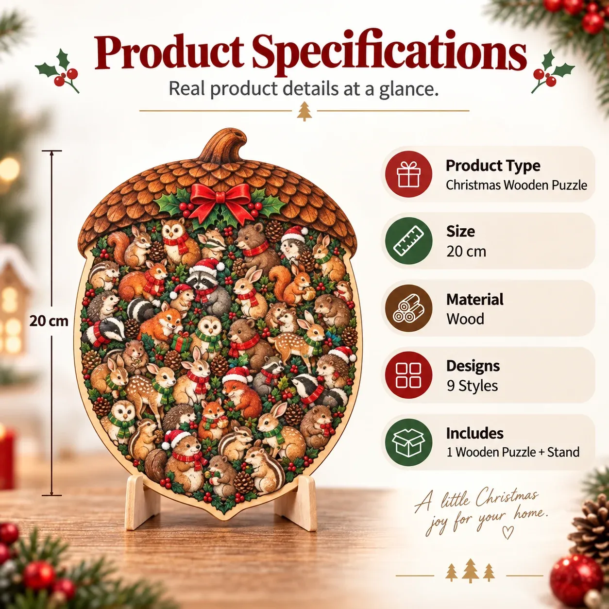 Christmas wooden puzzle size and product details