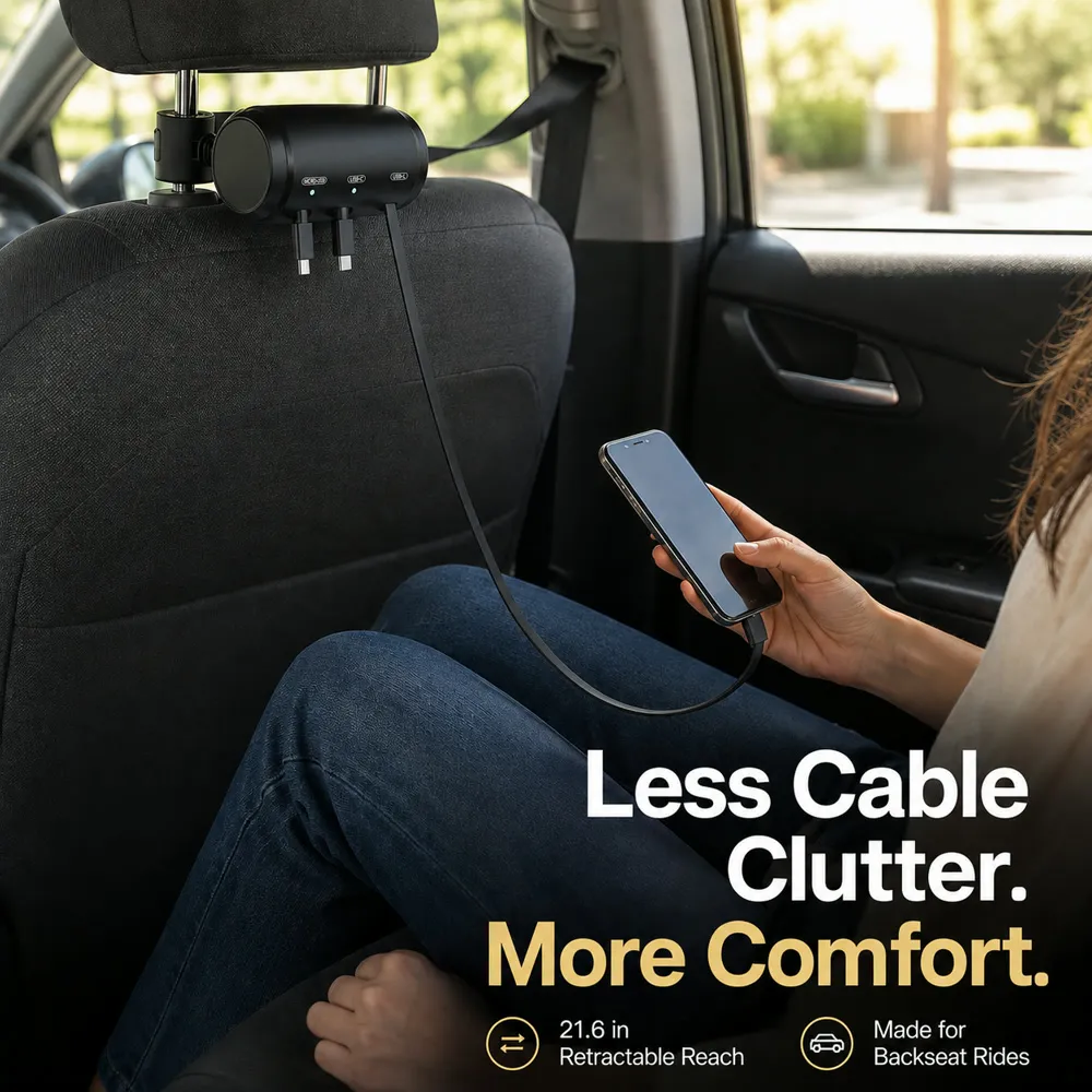 Passenger using the retractable charging cable