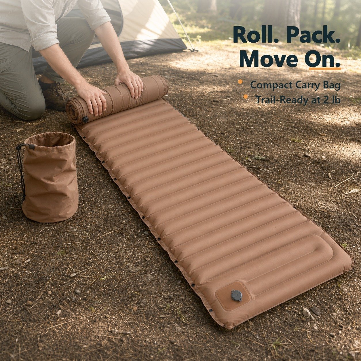 Camping mattress rolling down for quick packing