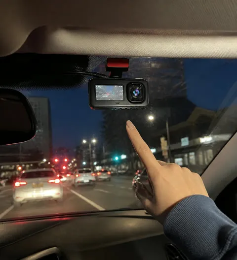Dash cam during an evening drive