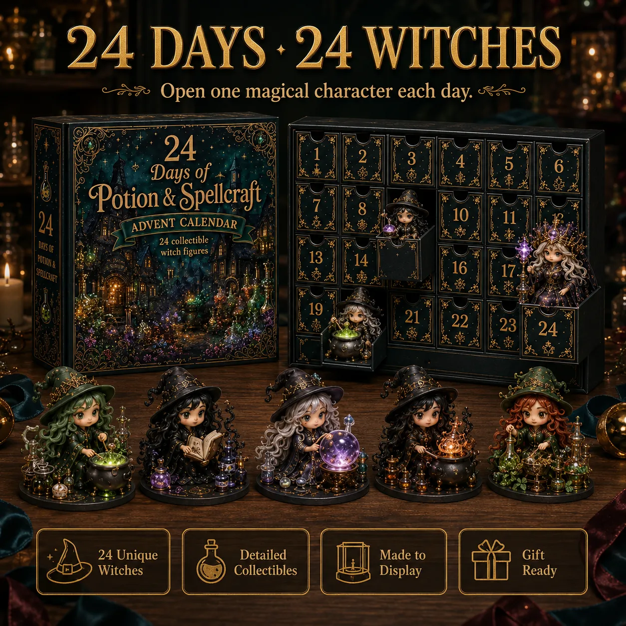 Witch Advent Calendar presented as a fantasy collector gift