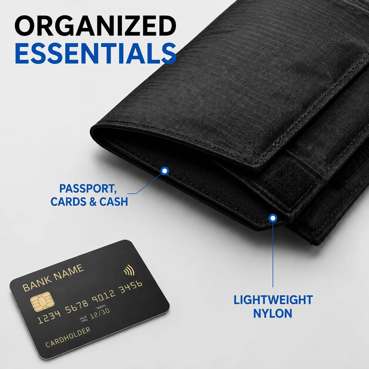 Close view of the belt wallet material and RFID-shielding layer