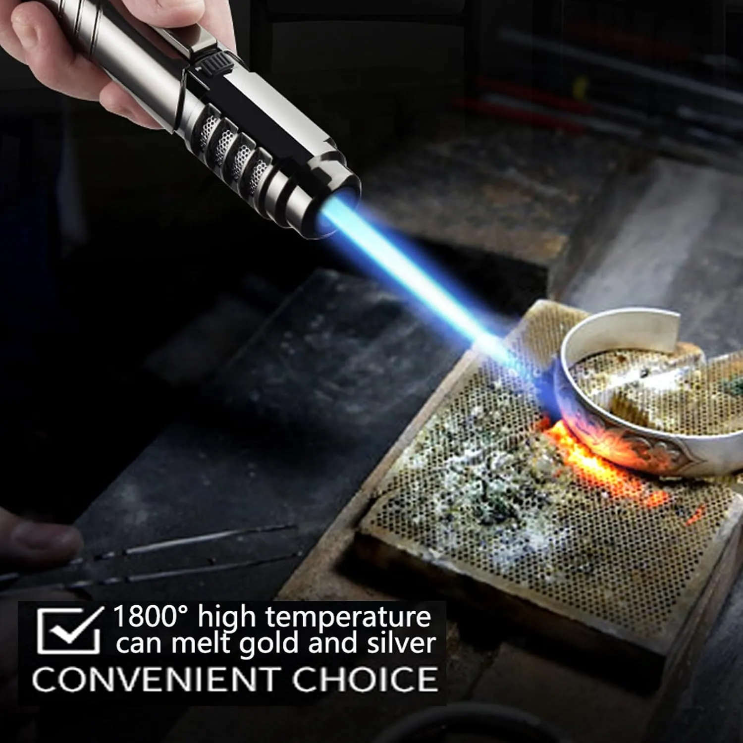 Focused blue jet flame for precision work