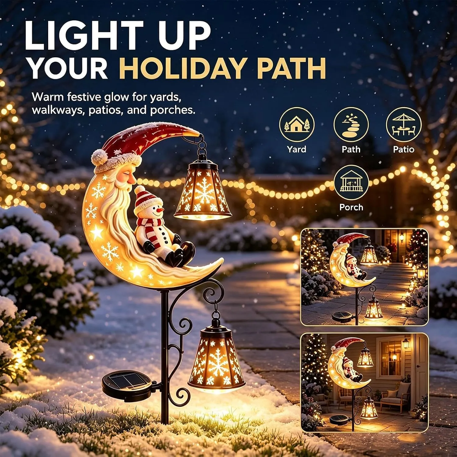 Christmas moon snowman lamp decoration detail