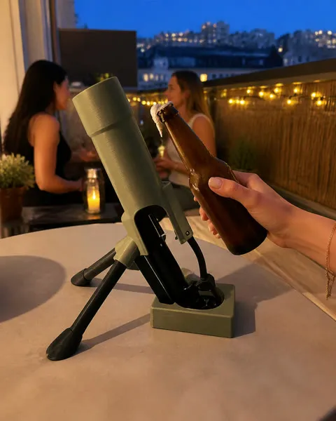 Opening a bottle on an apartment balcony