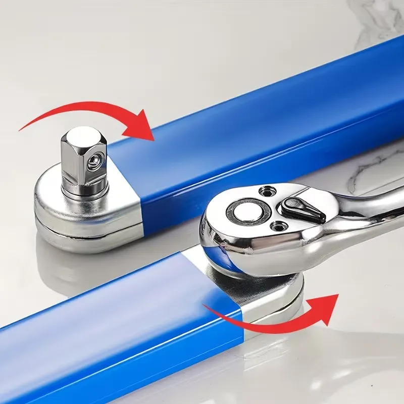 Ratchet and adapter connections on the offset extension wrench