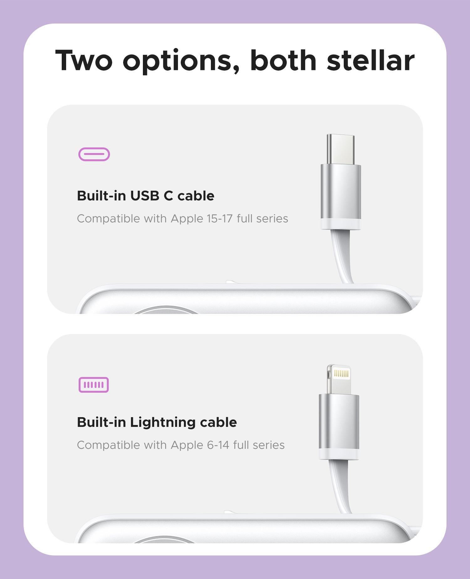 Orico 3-in-1 Portable Power Bank with Integrated Cable, Watch Wireless Charging, and Foldable Wall Plug – Compact Fast-Charge Battery for iPhone & Android - S18