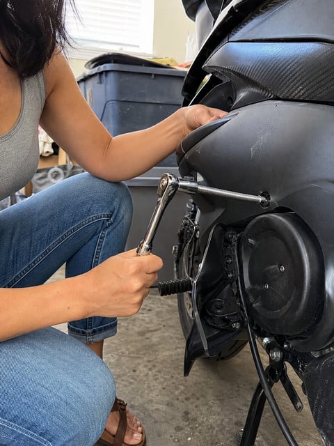 Flexible socket extension used for motorcycle maintenance