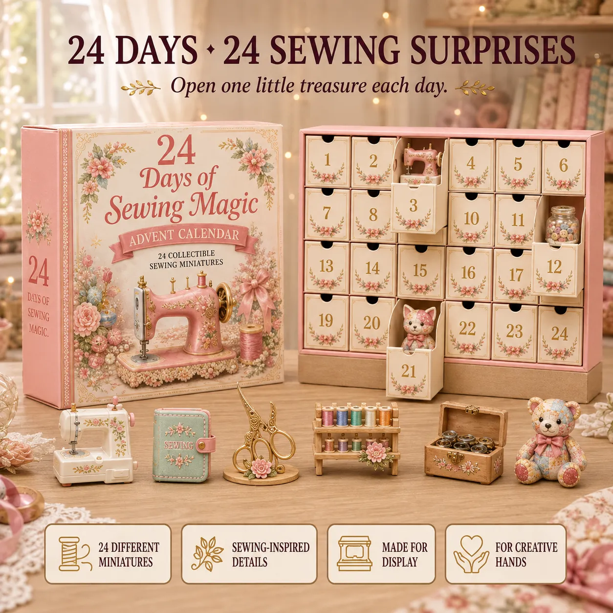 Open sewing Advent Calendar with numbered compartments