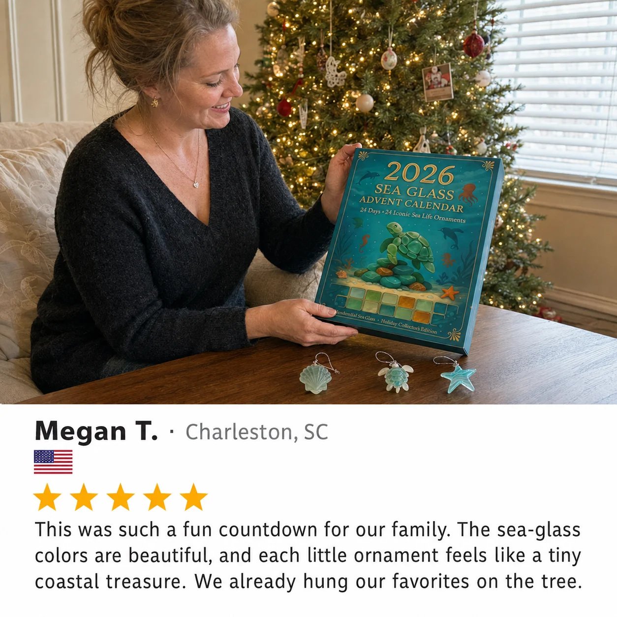 Customer holiday photo featuring the coastal keepsake collection