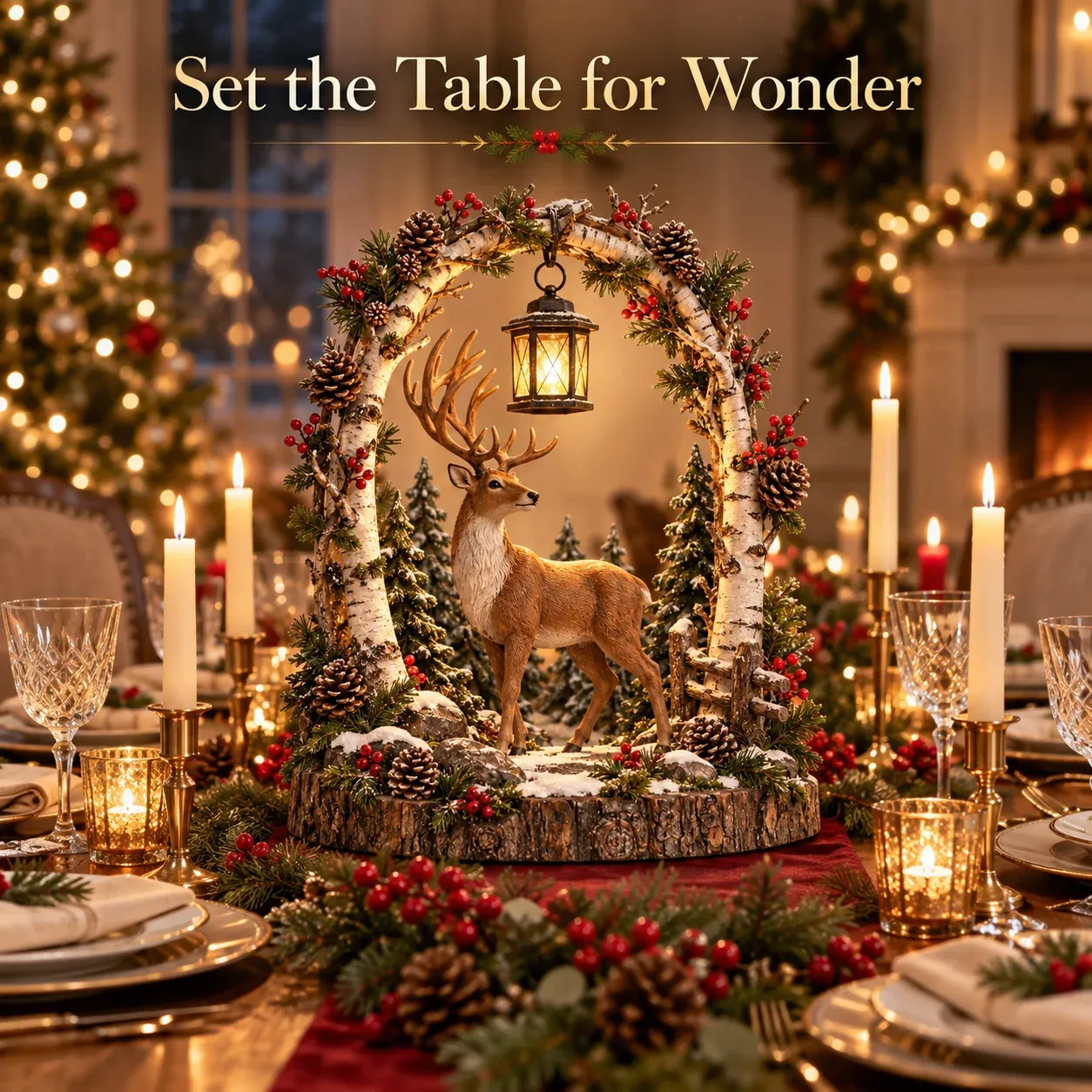 Woodland Reindeer Lantern on a Christmas Display Shelf