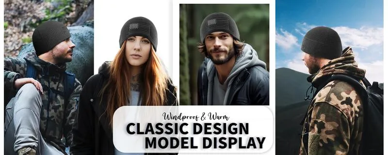 OUTDOOR SHAPING Tactical Military Fleece Beanie, American Flag Embroidery Waffle Watch Cap, Hunting Winter Hat for Men