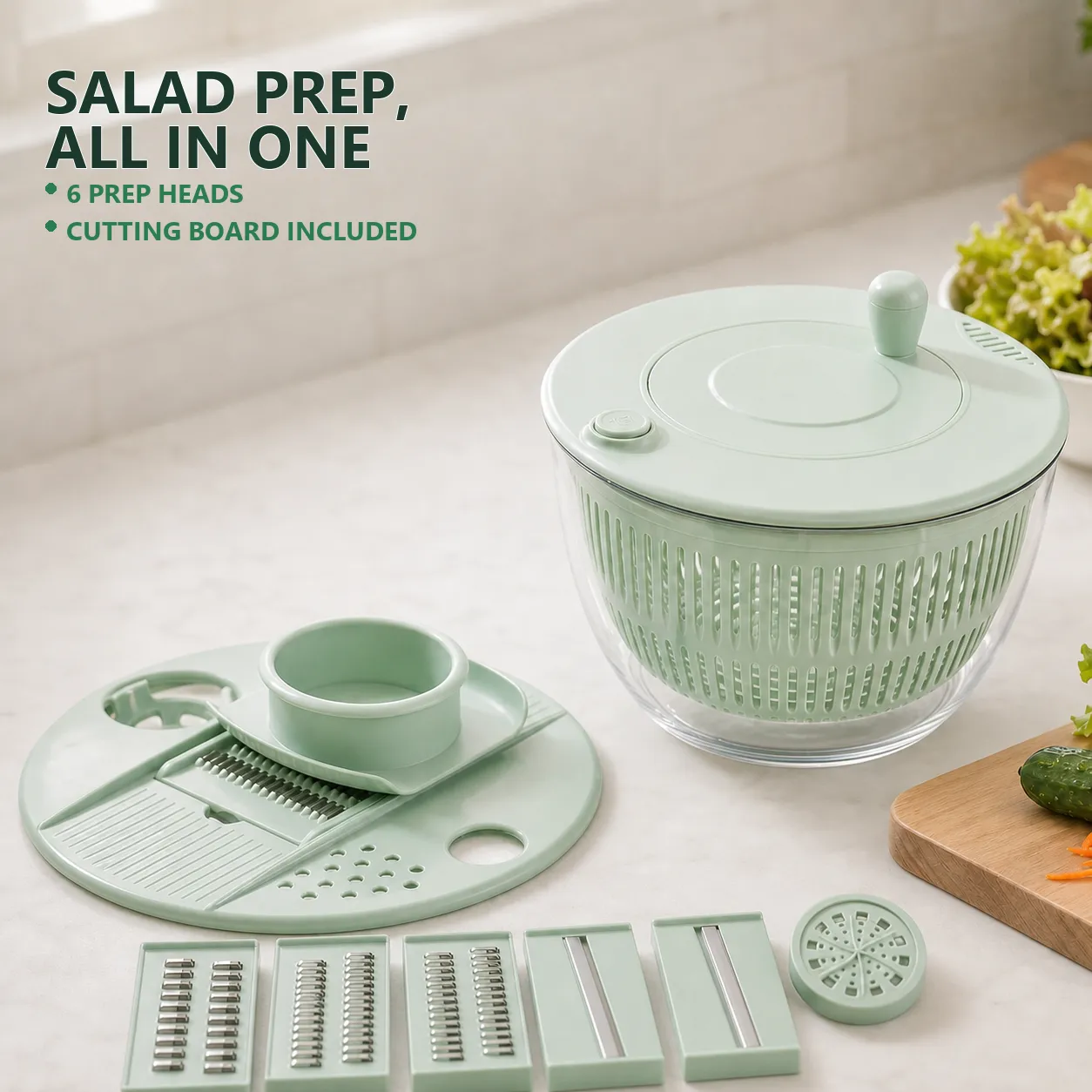 Fresh Green 2-in-1 manual salad spinner and vegetable slicer set