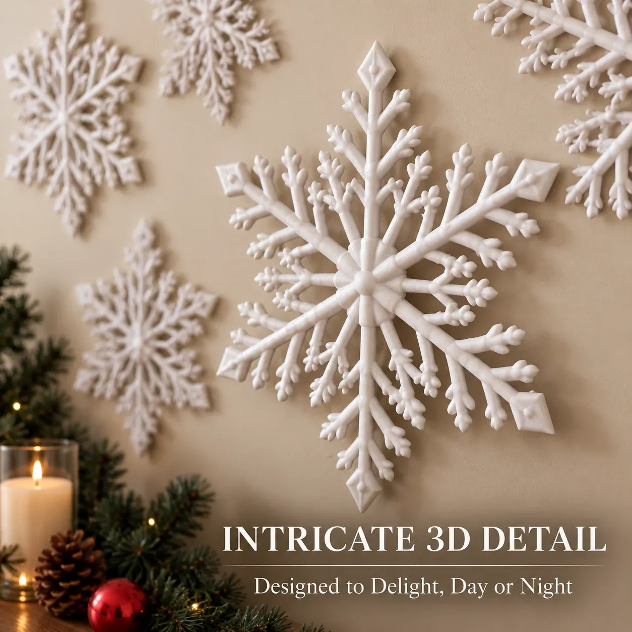 Intricate 3D snowflake detail wall decoration
