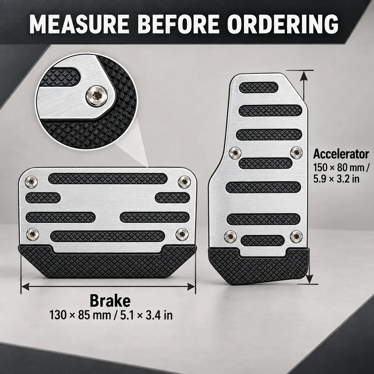 Pedal cover dimensions and material detail