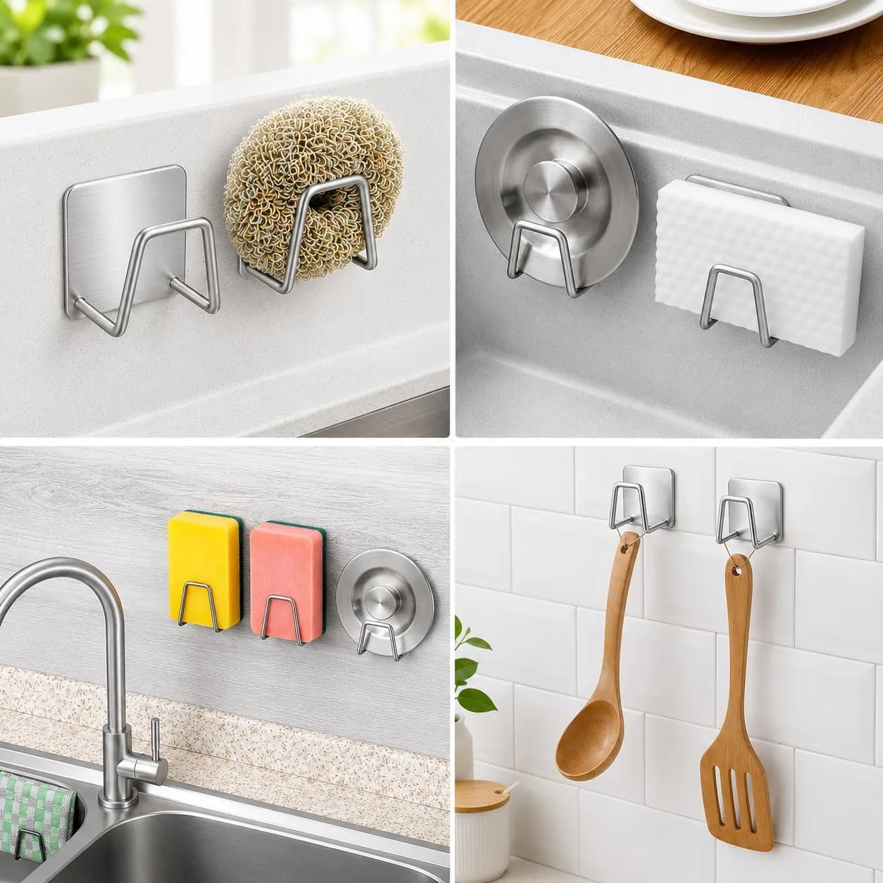 Examples of sponge holder uses around the kitchen