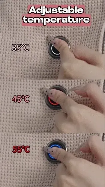 Animated demonstration of the heated shawl control with 35, 45, and 55 degree Celsius settings