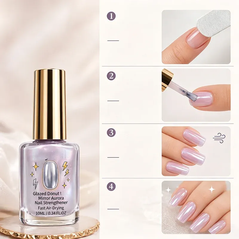 Four simple steps for applying lilac nail strengthener
