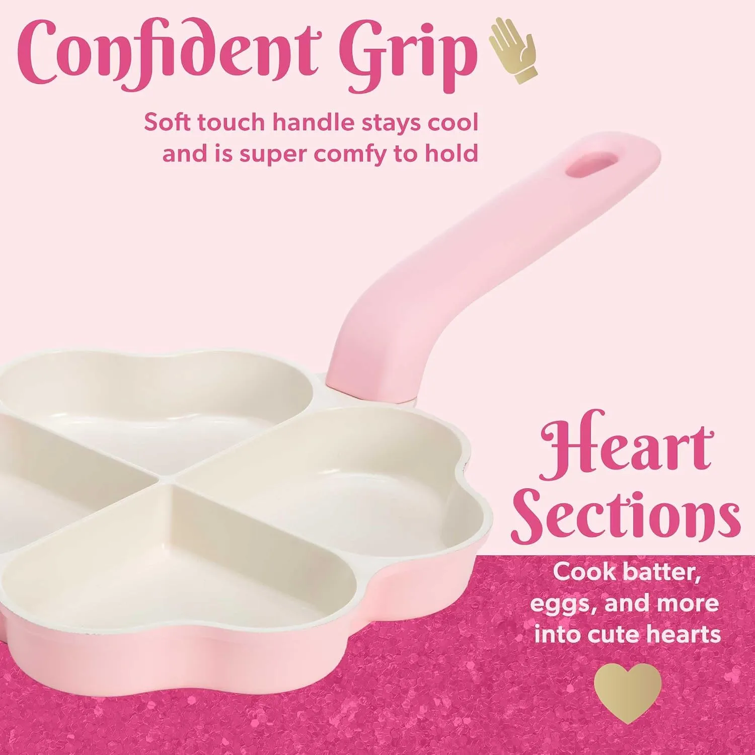 Close view of the comfortable pink pan handle