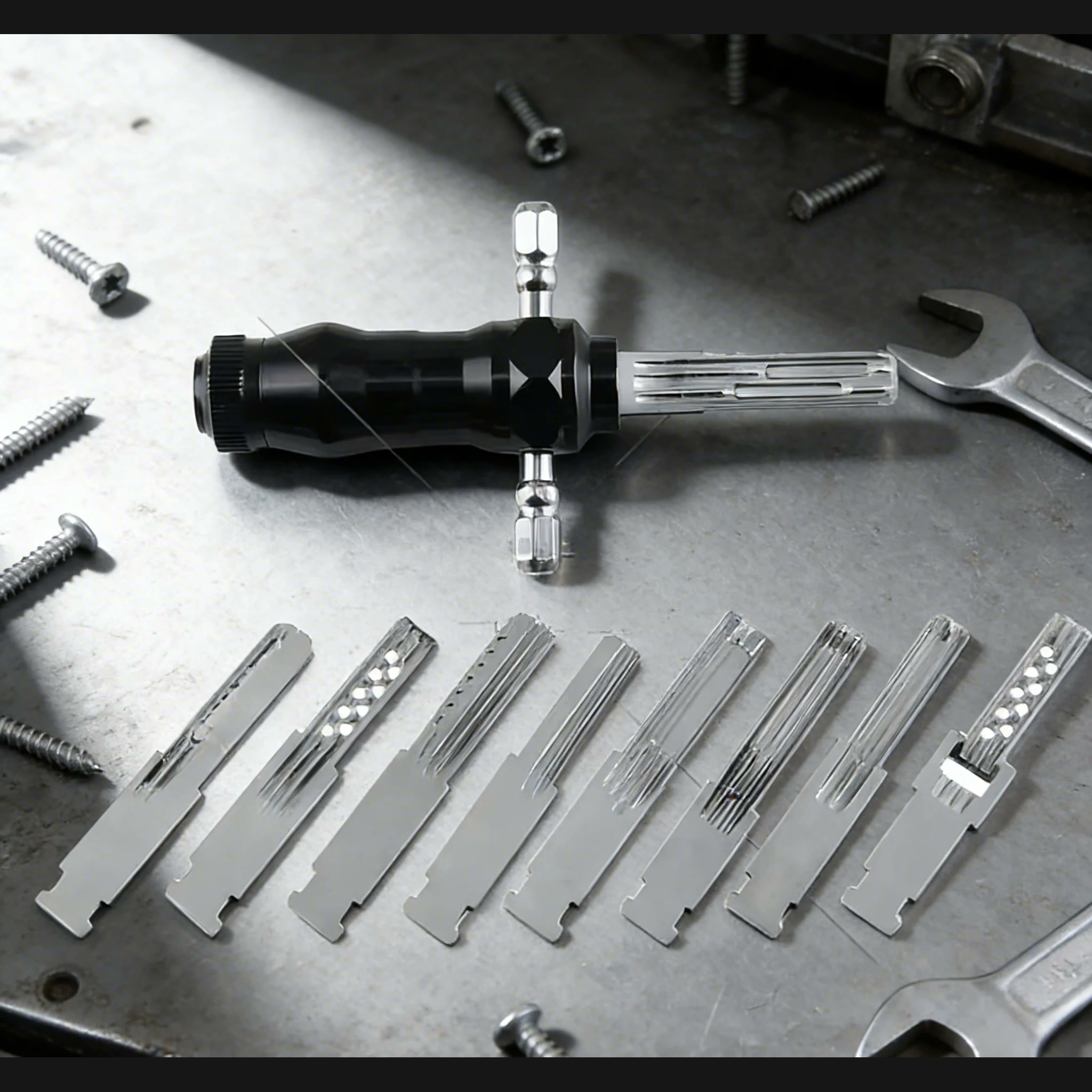 Precision service kit components shown together for storage and organization