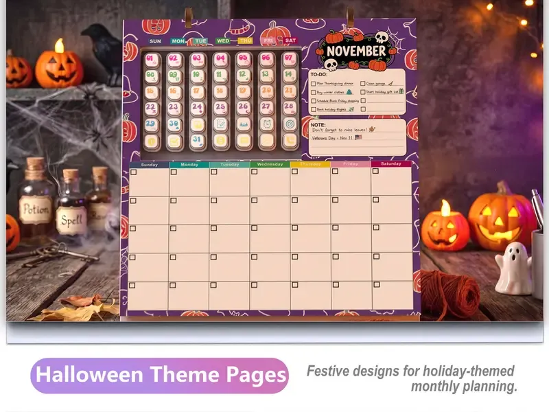 Halloween themed reusable desk calendar page