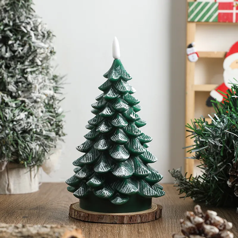 White-edged Christmas tree flameless candle finish