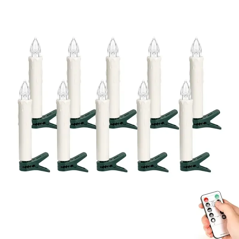 LED candle lights styled on a holiday wreath and mantel