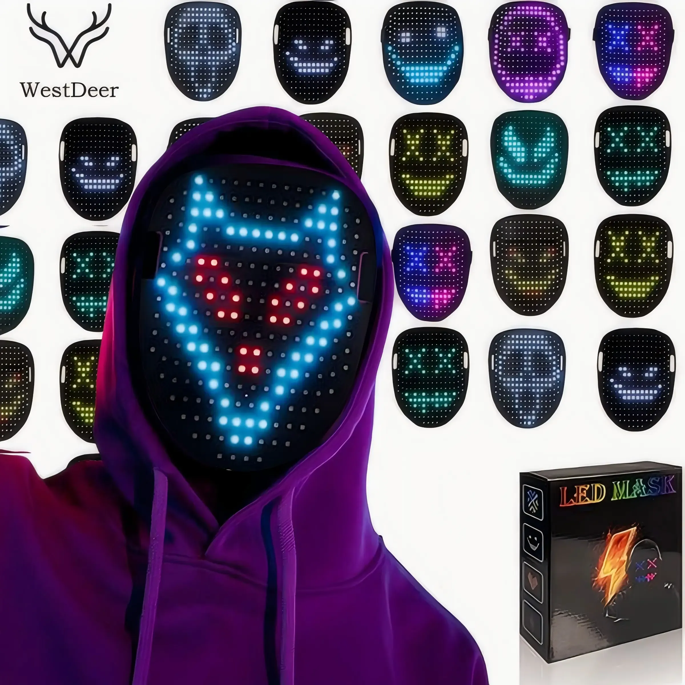 Gesture-controlled LED face mask with colorful digital expressions
