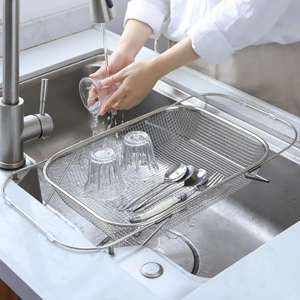 Over sink basket used for dish drying
