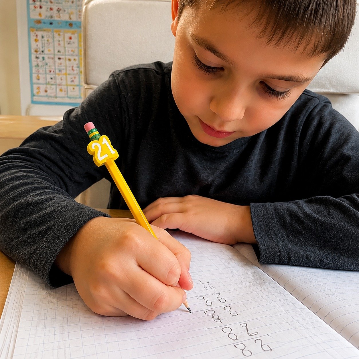 Customer review image showing numbered pencil toppers