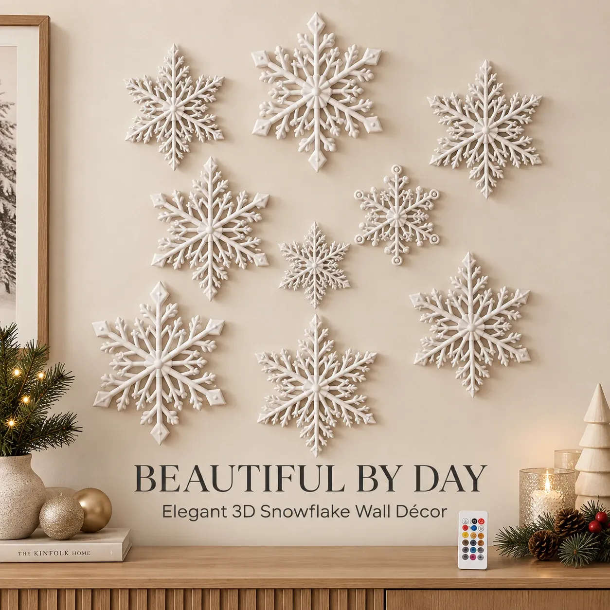 Beautiful 3D snowflake wall decor by day