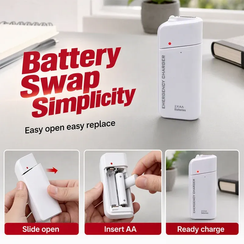 Replaceable AA battery emergency charger