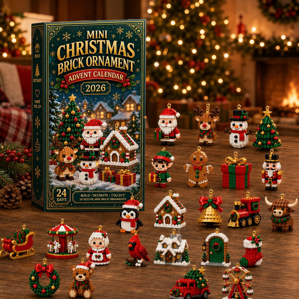 Christmas brick ornament calendar and completed festive collection