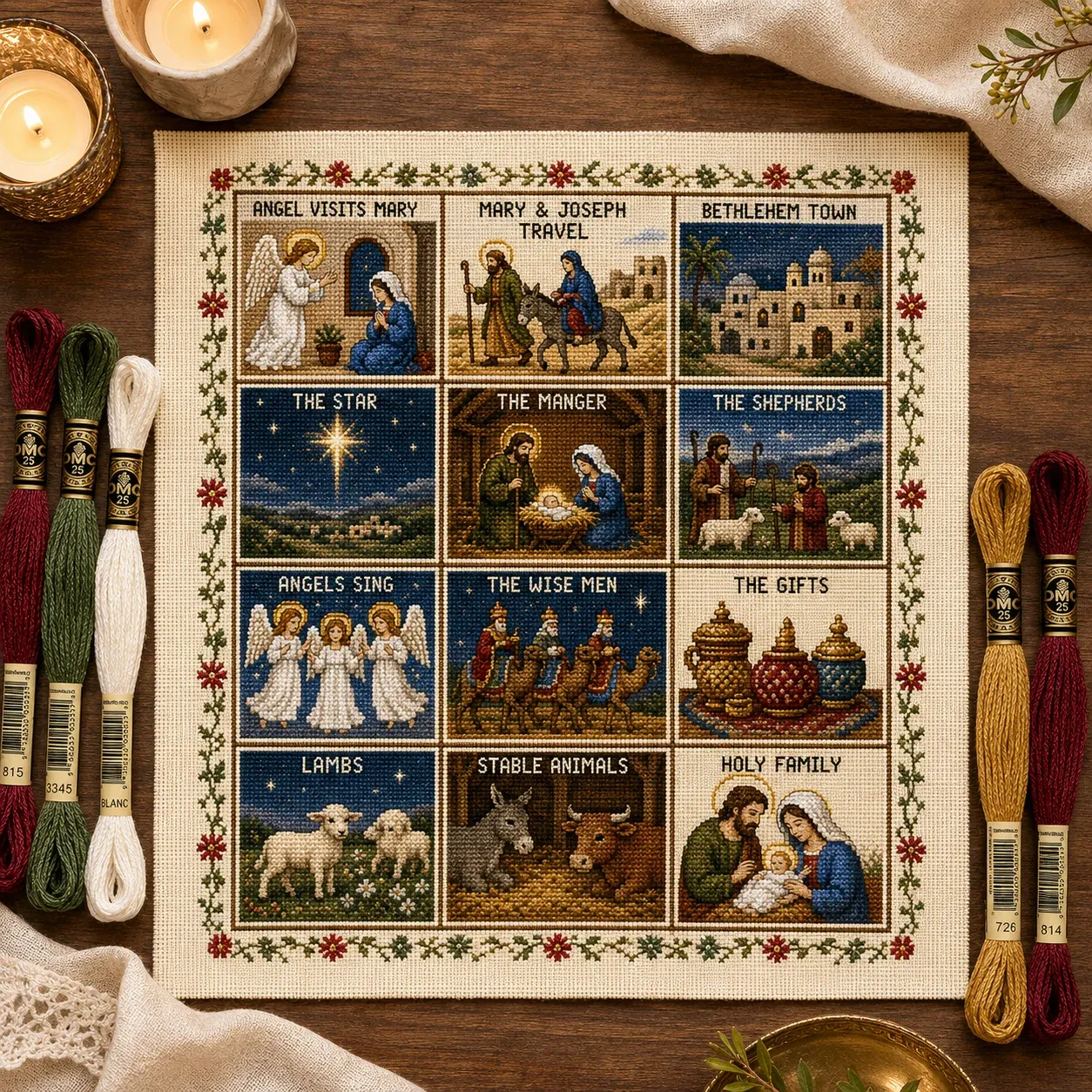 Nativity journey to Bethlehem cross stitch