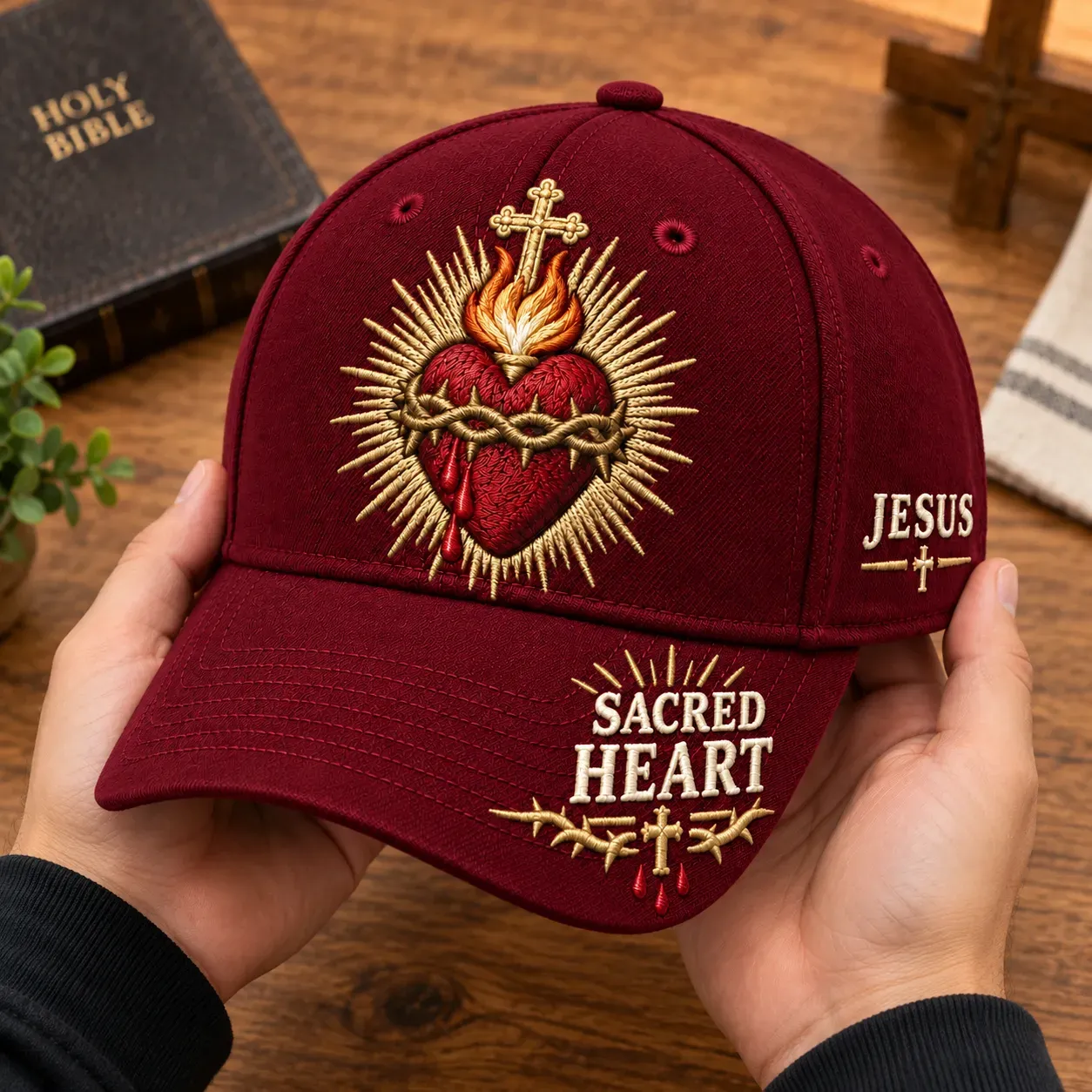 Burgundy Sacred Heart baseball cap
